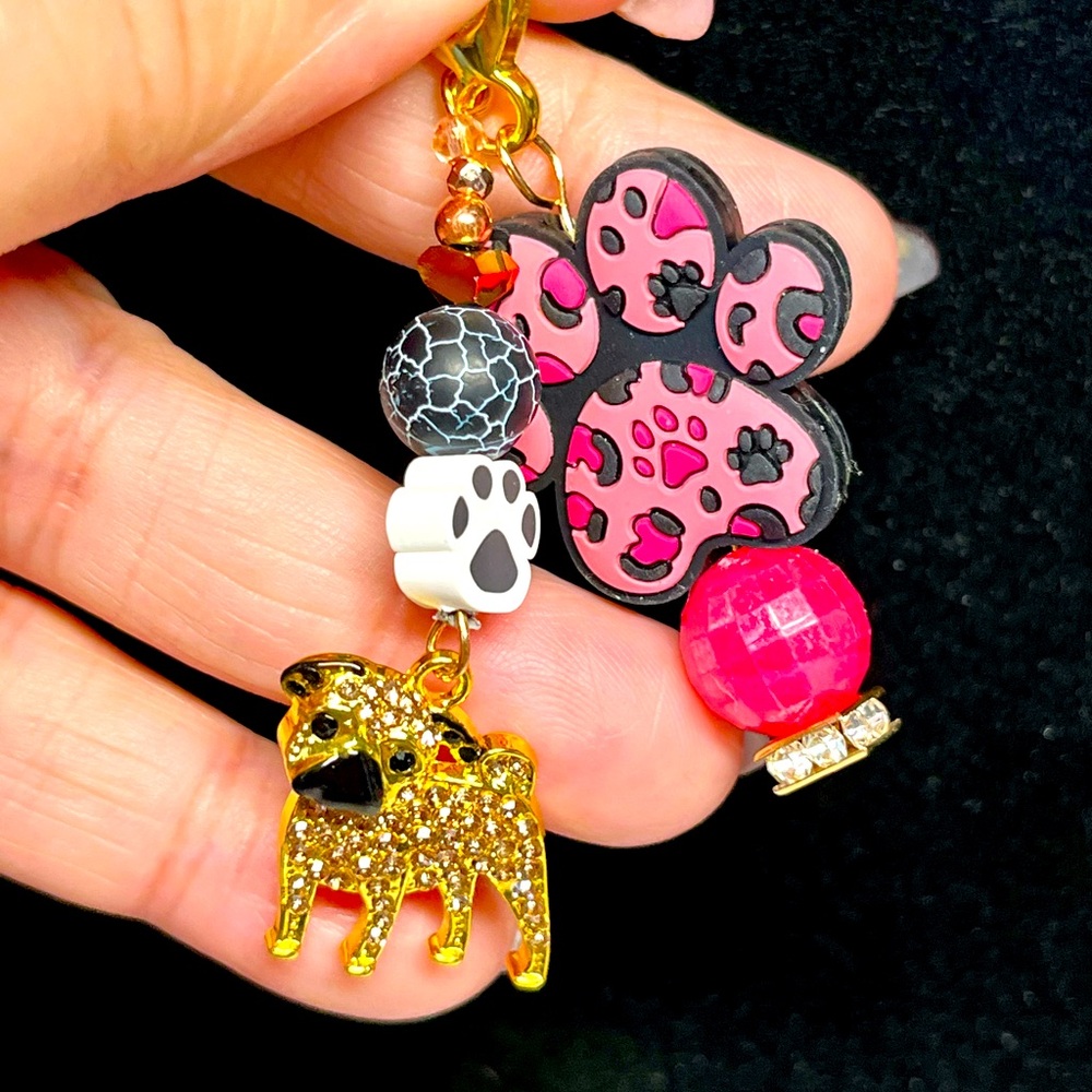 🐾🦴stunning PUG DOG zipper pull or purse bling-gorgeous colors-dog mom